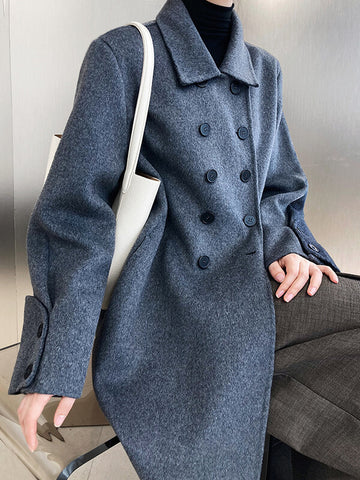 Airchics manteau en laine double boutonnage avec poches col revers femme oversized